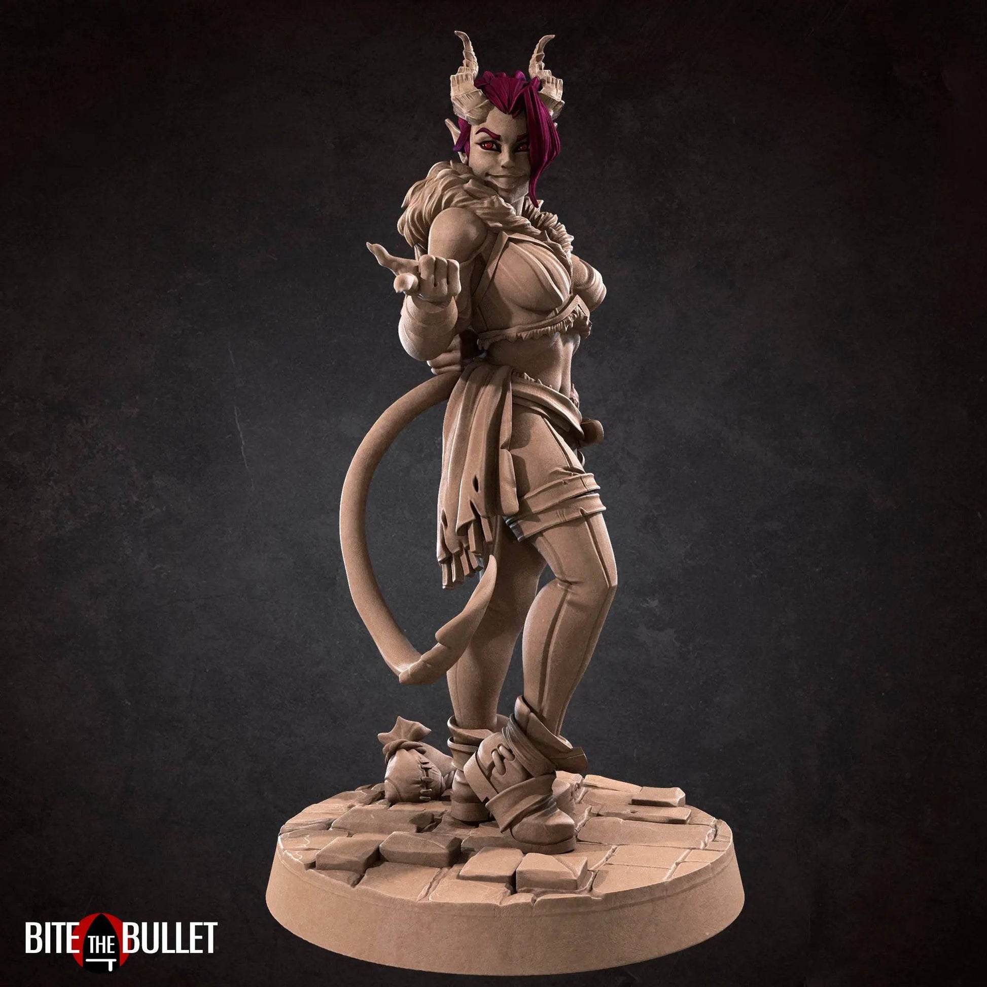 Fiona, Pinup SFW NSFW Lovely Woman, Tiefling Hiding Knife | D&D Miniature Pinup | Bite the Bullet - Tattles Told 3D