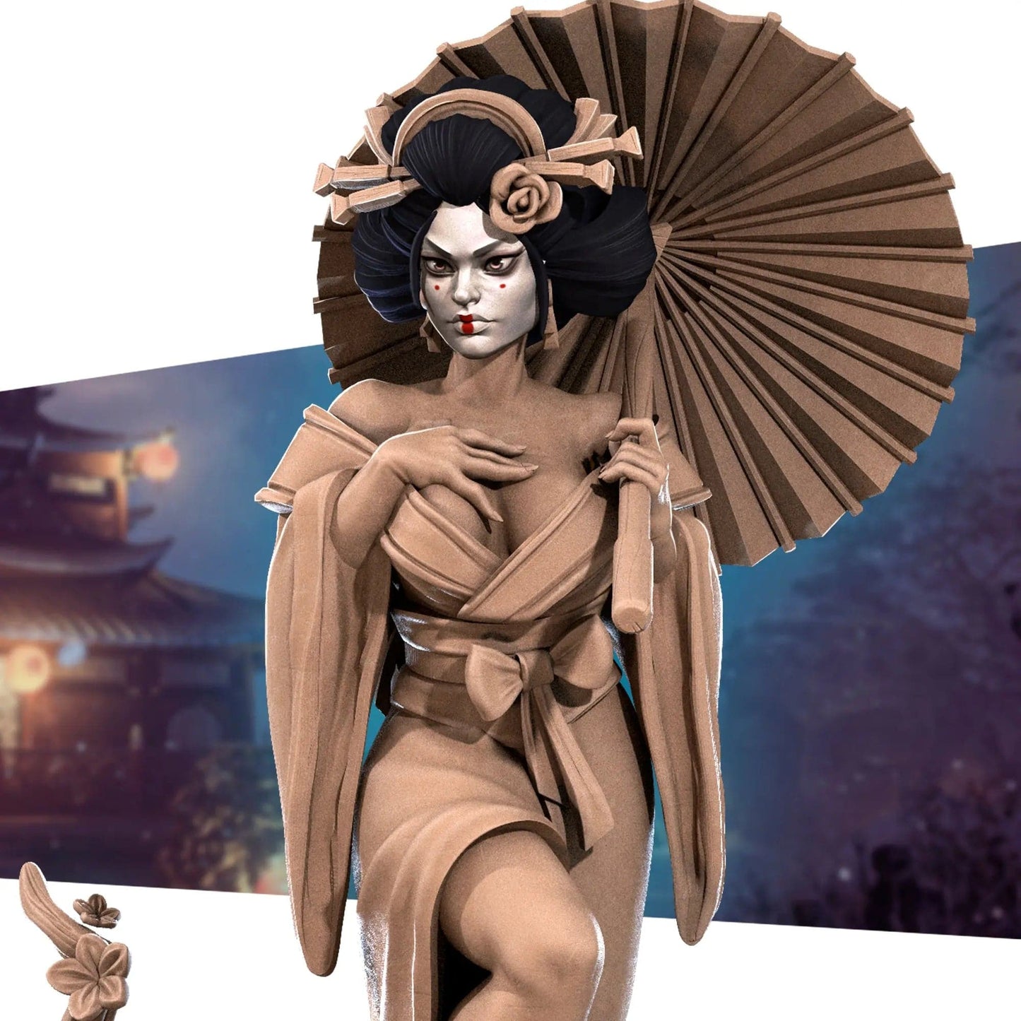 Higanbana Human, Pinup SFW NSFW Lovely Woman Geisha | D&D Miniature Pinup | Bite the Bullet - Tattles Told 3D