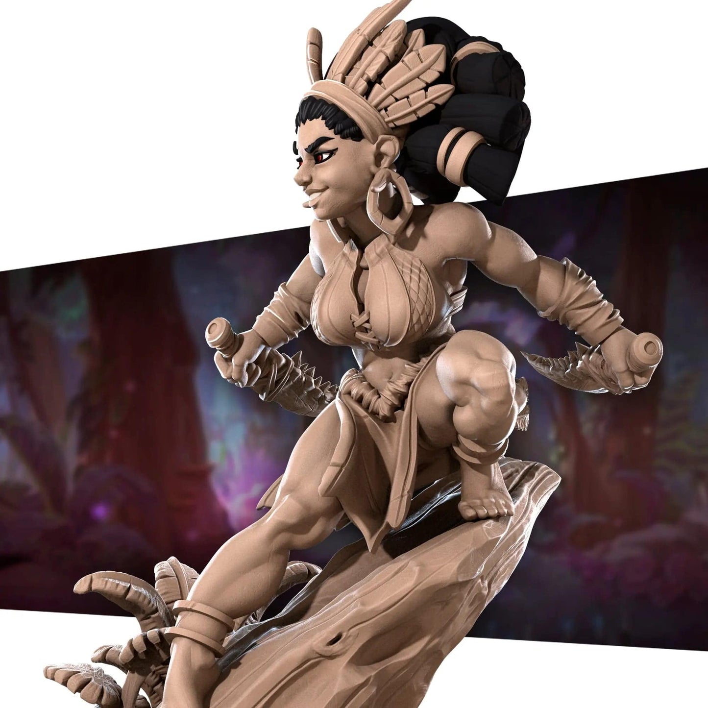 Kala, Pinup SFW NSFW Lovely Woman, Amazon on Rock | D&D Miniature Pinup | Bite the Bullet - Tattles Told 3D
