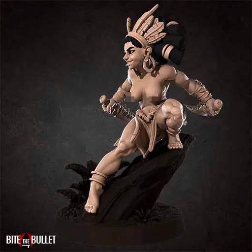 Kala, Pinup SFW NSFW Lovely Woman, Amazon on Rock | D&D Miniature Pinup | Bite the Bullet - Tattles Told 3D