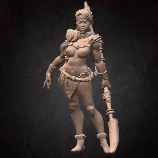 Rebeca, Pinup SFW NSFW Lovely Woman, Tribal Warrior with Hyena Companion | D&D Miniature Pinup | Bite the Bullet - Tattles Told 3D