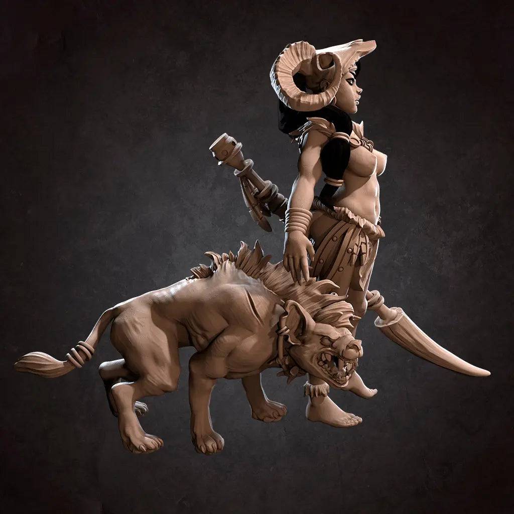Rebeca, Pinup SFW NSFW Lovely Woman, Tribal Warrior with Hyena Companion | D&D Miniature Pinup | Bite the Bullet - Tattles Told 3D