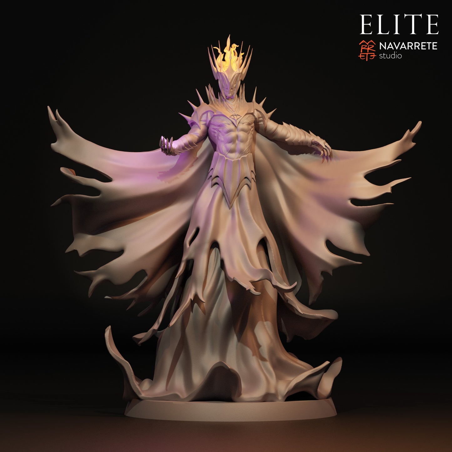 3D printed Lord Necromancer tabletop gaming miniature by Tattles Told 3D, featuring dark robes and a commanding pose.