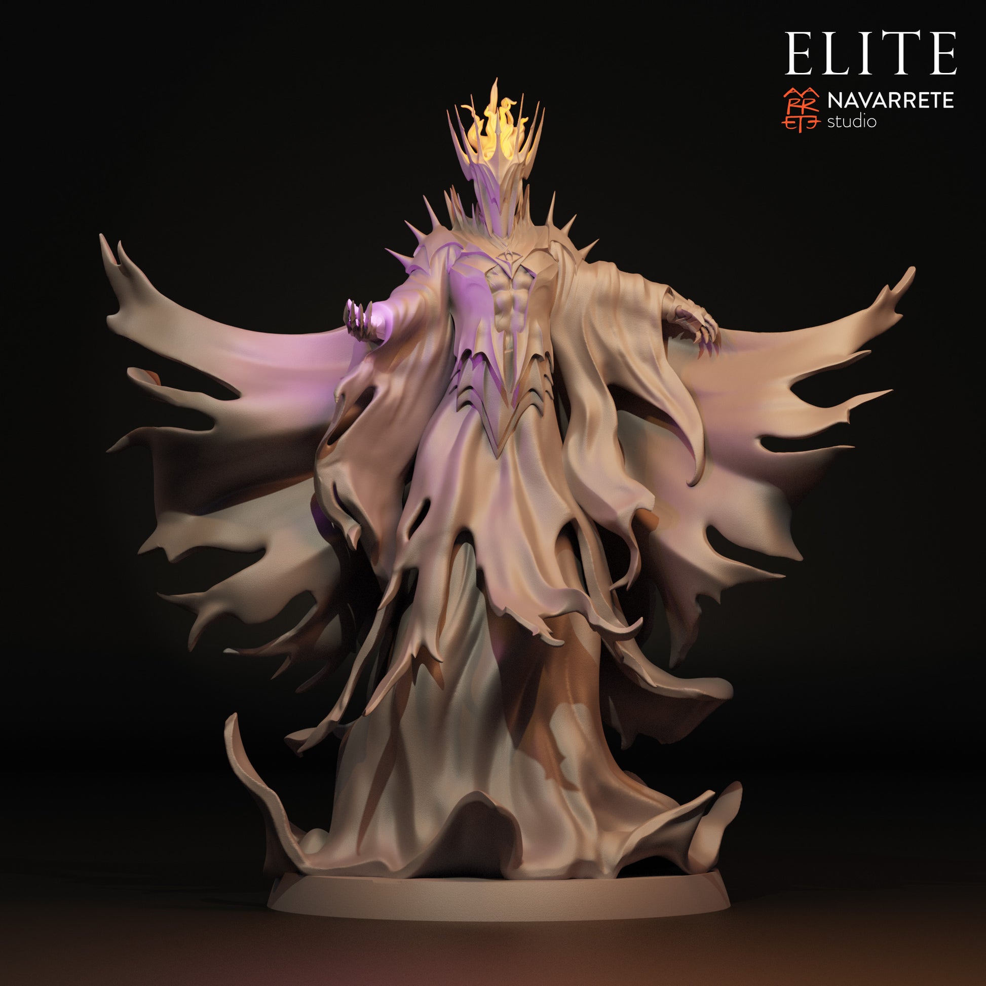 Detailed image of The Lord Necromancer tabletop gaming miniature by Navarrete Studio, painted with dark robes and a commanding pose.
