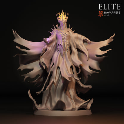 Detailed image of The Lord Necromancer tabletop gaming miniature by Navarrete Studio, painted with dark robes and a commanding pose.