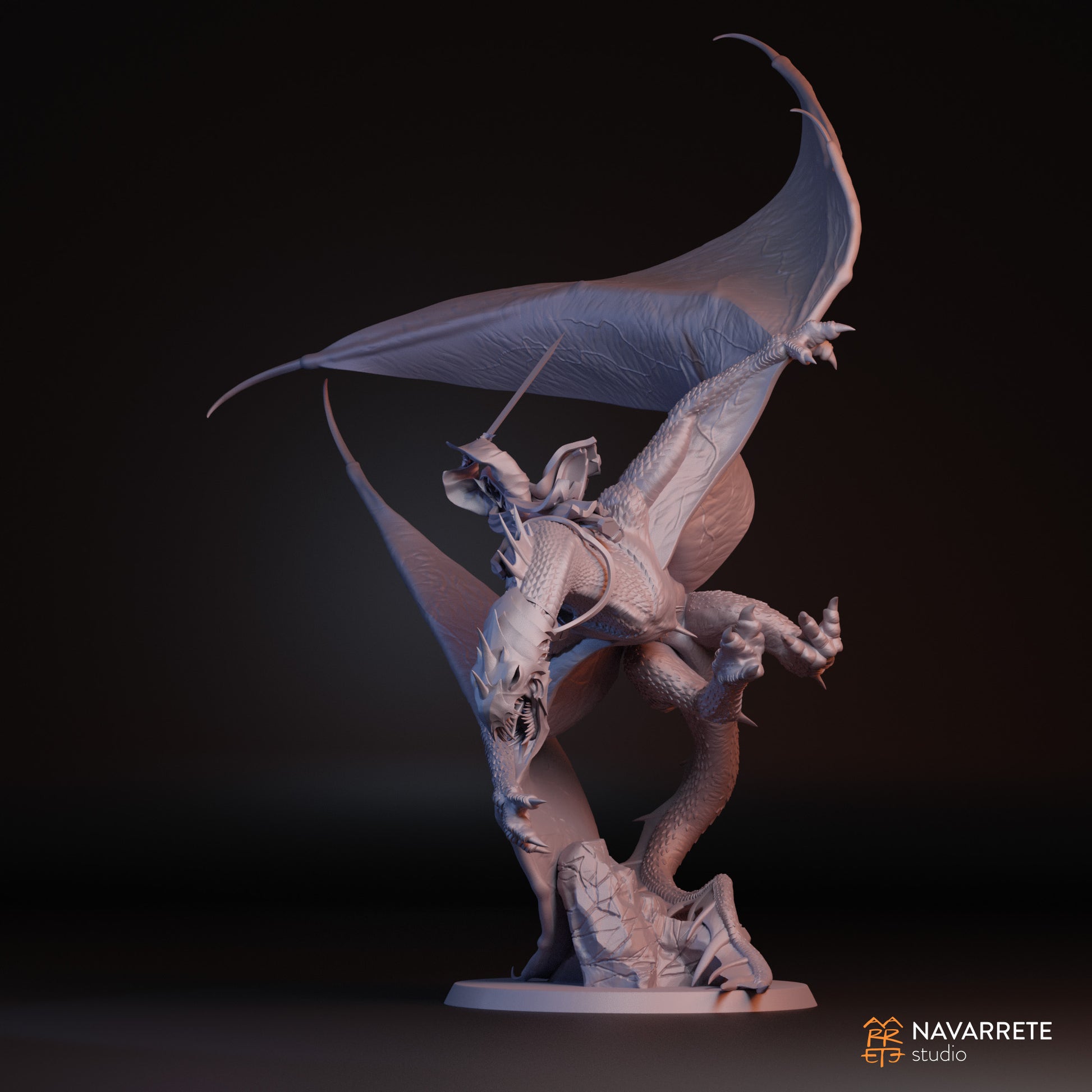 Detailed miniature of The Nightmare from Navarrete Studio by Tattles Told 3D, featuring dark armor and menacing stance.