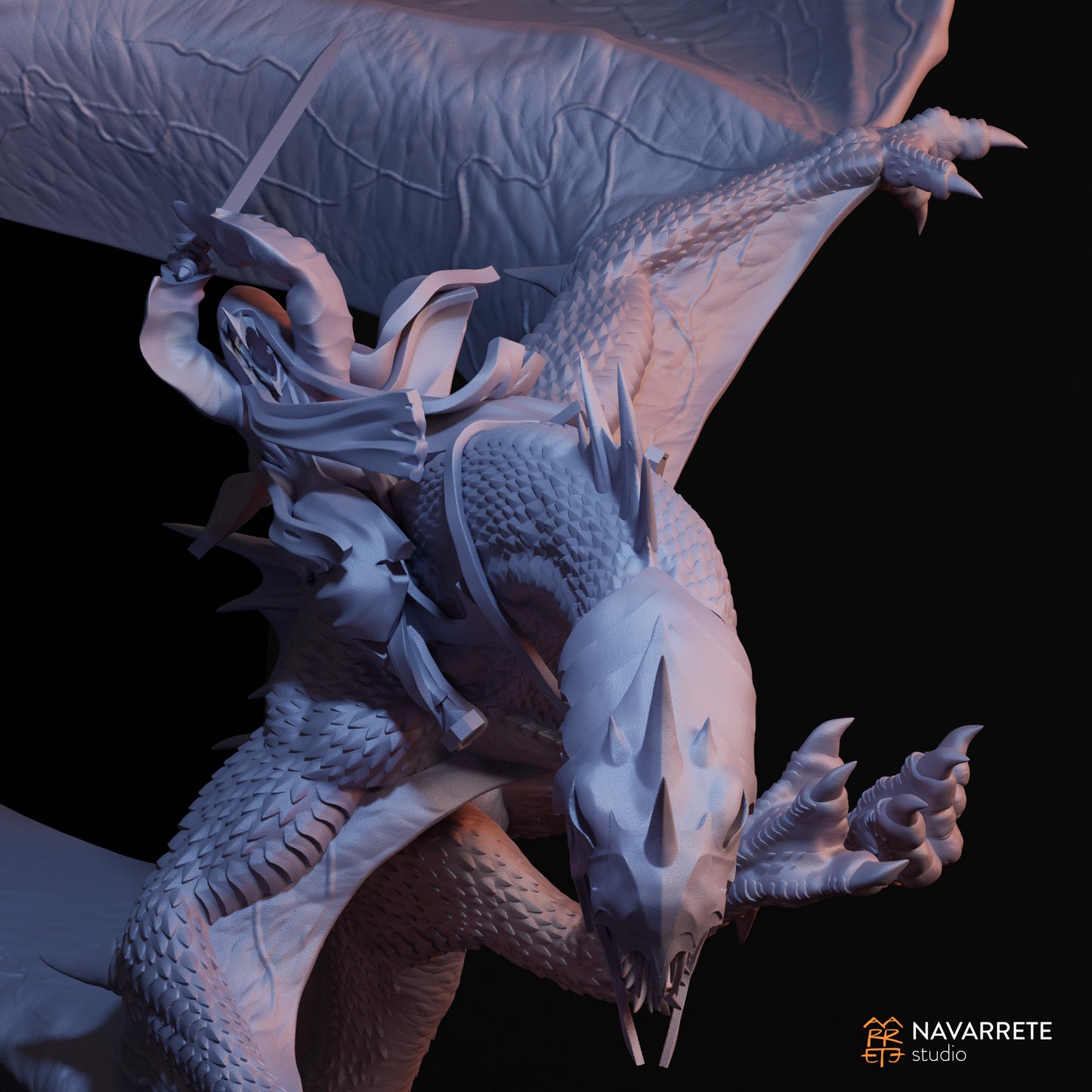 Detailed image of The Nightmare tabletop gaming miniature by Tattles Told 3D from Navarrete Studio featuring dark, intricate design and menacing pose.