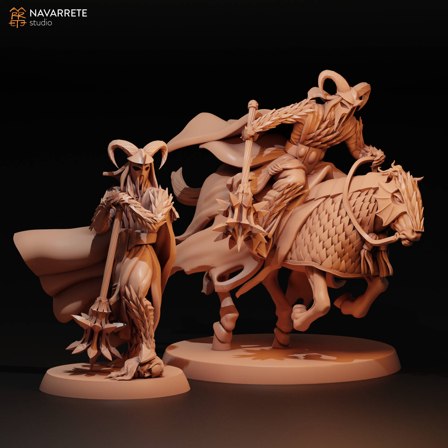 Detailed image of The Oriental King tabletop gaming miniature by Tattles Told 3D, featuring intricate armor and traditional Asian-inspired design.