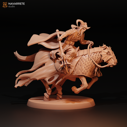 Detailed image of The Oriental King tabletop gaming miniature by Tattles Told 3D, featuring intricate Asian-inspired armor and regal pose.