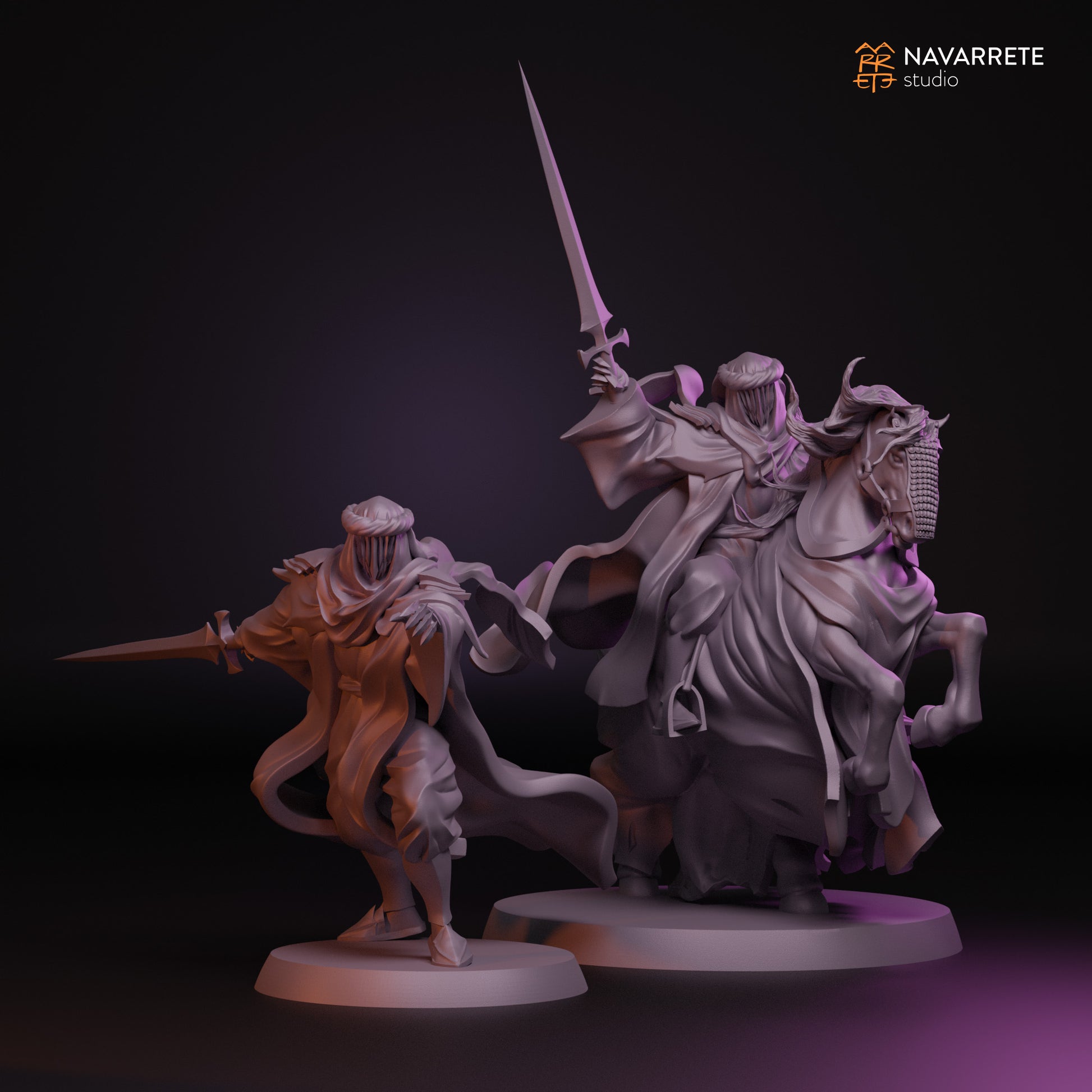 Miniature of the Treacherous Spectre on horse by Tattles Told 3D, detailed tabletop gaming figure from Navarrete Studio.