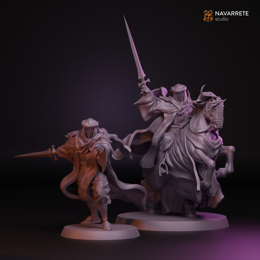 Miniature of the Treacherous Spectre on horse by Tattles Told 3D, detailed tabletop gaming figure from Navarrete Studio.