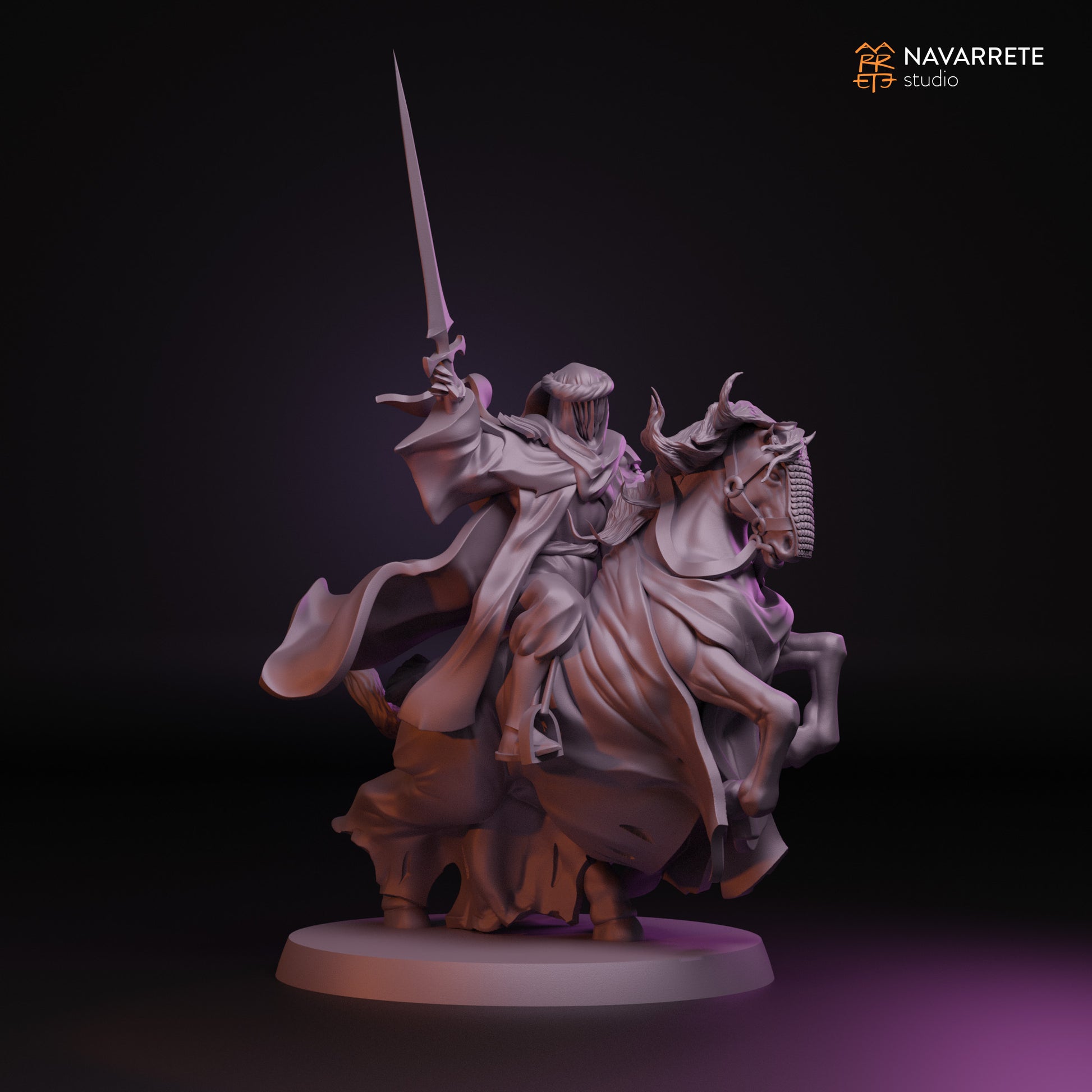 Tattles Told 3D Treacherous Spectre tabletop gaming miniature on a horse, detailed fantasy character figurine by Navarrete Studio