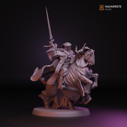 Tattles Told 3D Treacherous Spectre tabletop gaming miniature on a horse, detailed fantasy character figurine by Navarrete Studio