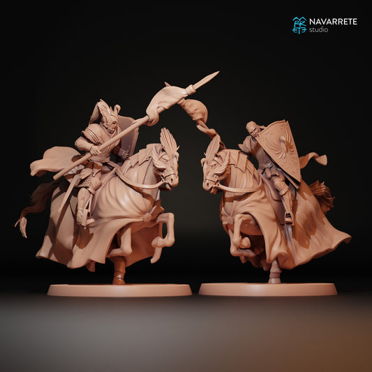Detailed Tattles Told 3D Cavalry of the Golden Swan Army miniature from Navarrete Studio, showcasing regal horse and rider with armor.