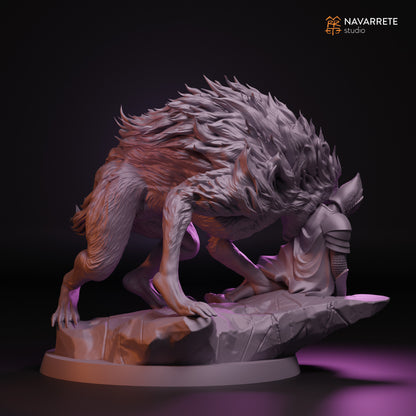 Warg King tabletop gaming miniature by Tattles Told 3D, featuring detailed armor and regal pose, designed for fantasy gaming.