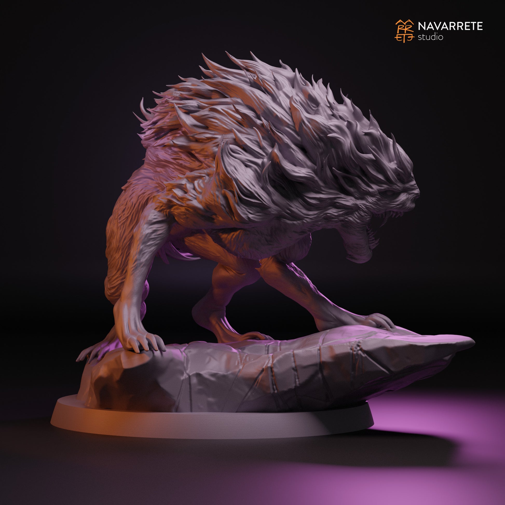 Warg King tabletop gaming miniature by Tattles Told 3D, detailed figure featuring intricate armor and weaponry, on a gaming base.