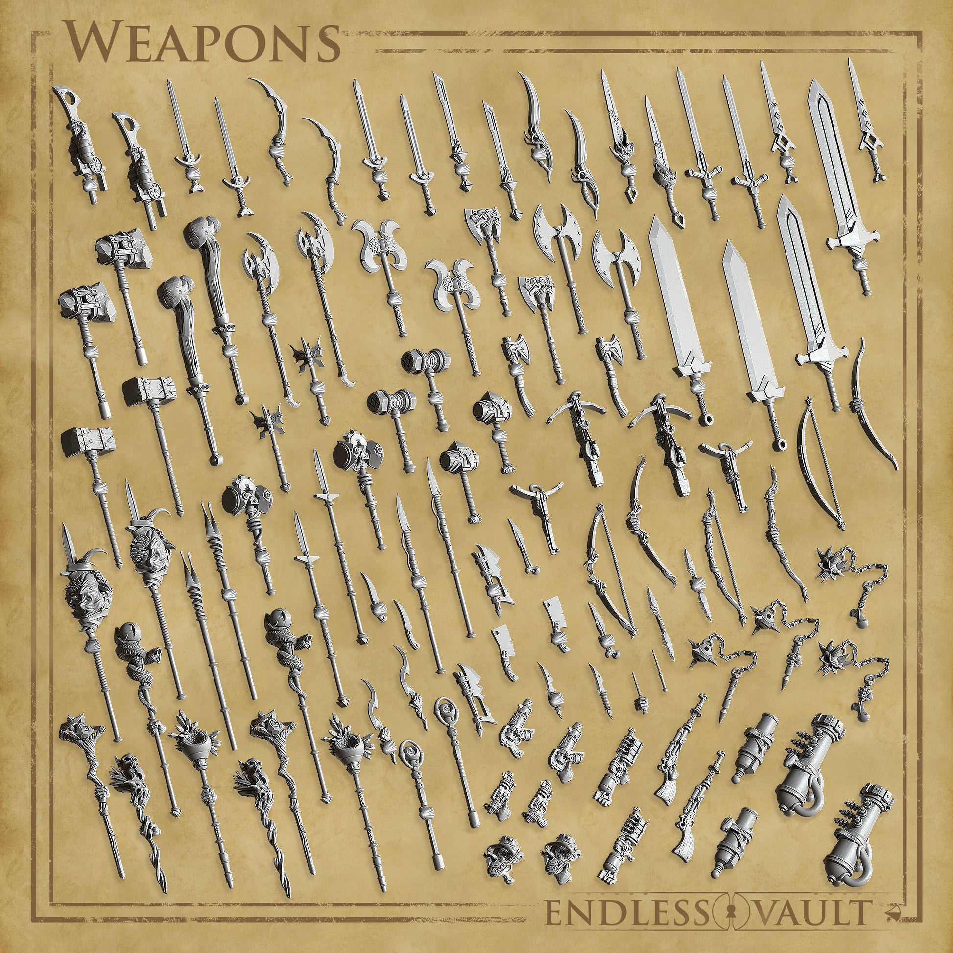 Endless Vault, Weapons, Items, Decor, Terrain | TTRPG Scatter Diorama Kitbashing Miniature | Cast n Play